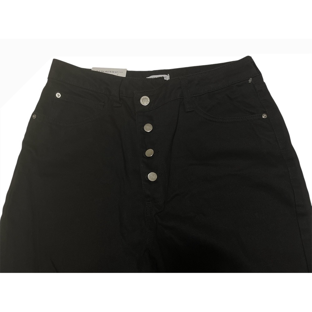 WeWoreWhat Crossover Straight Leg Jeans Button Fly High Waist Black Pant Size 24